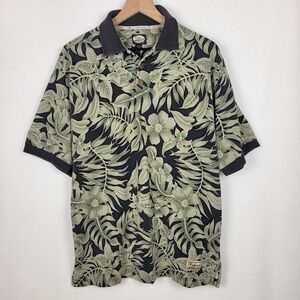 VTG Tommy Bahama Floral Palm Leaf Polo Shirt Mens M Pique Cotton Tropical Y2K